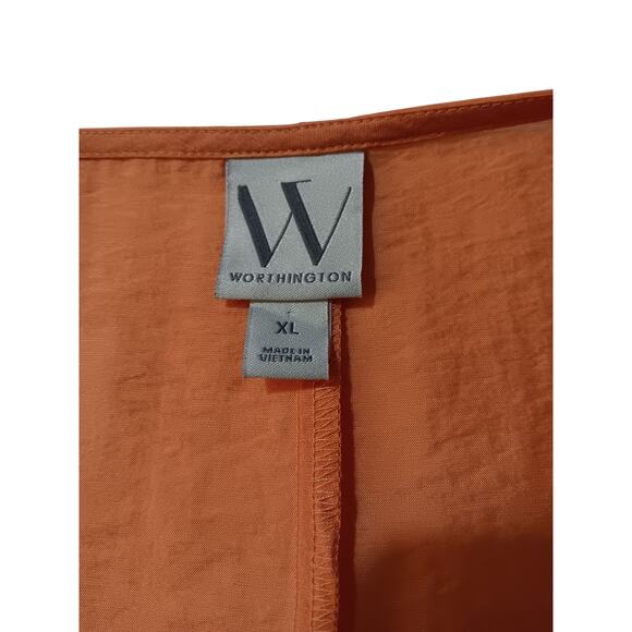 NEW WORTHINGTON Tunic‎ Top Kaftan Blouse XL Orange Long Lightweight Dressy Work - Picture 4 of 8
